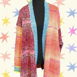 Elan multi color chunky patchwork knit oversized cardigan